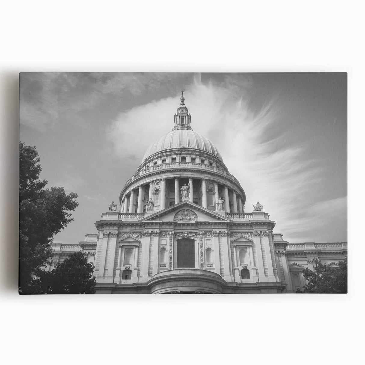 Black and white large canvas print of a cathedral, ideal for kitchen wall art.