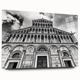 Large abstract wall art of a cathedral design in muted gray tones on acrylic glass.