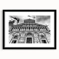 Extra large abstract art print featuring a colorful, textured depiction of a cathedral, framed with a black mat.