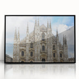 Large abstract wall art featuring a cathedral design in black and white tones on a framed acrylic.