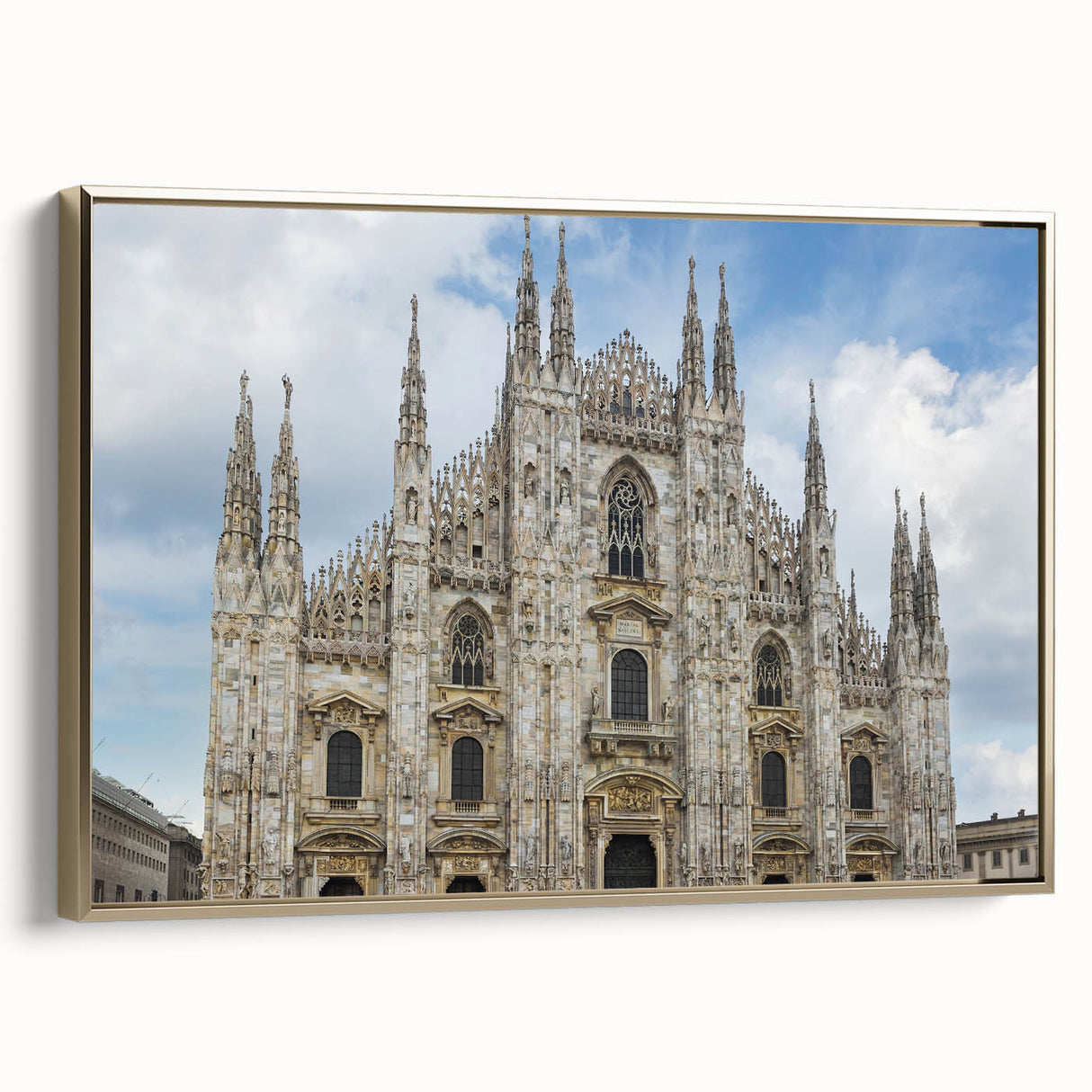 Landscape art painting of a cathedral in colorful hues on framed canvas, ideal for enhancing living room decor.