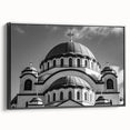 Black and white vintage poster art of a cathedral, printed on framed canvas, suitable for bedroom wall decor.