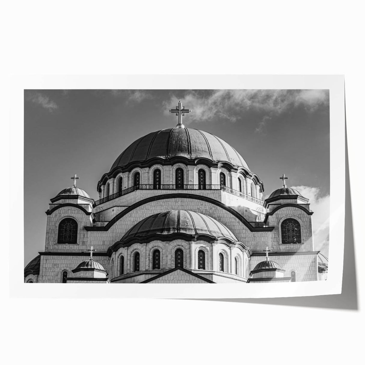 Extra large rolled print featuring a detailed cathedral design in muted earth tones, ideal for dining room wall art.