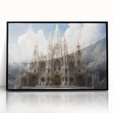 Large abstract wall art featuring a cathedral design in black and white tones on framed acrylic.