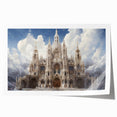 Extra large rolled print of a cathedral design with floral motifs in muted colors, ideal for art wall dining room.