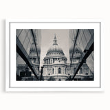 Abstract art print of a cathedral, in muted gray and white tones on a large framed canvas, ideal for living room decor.