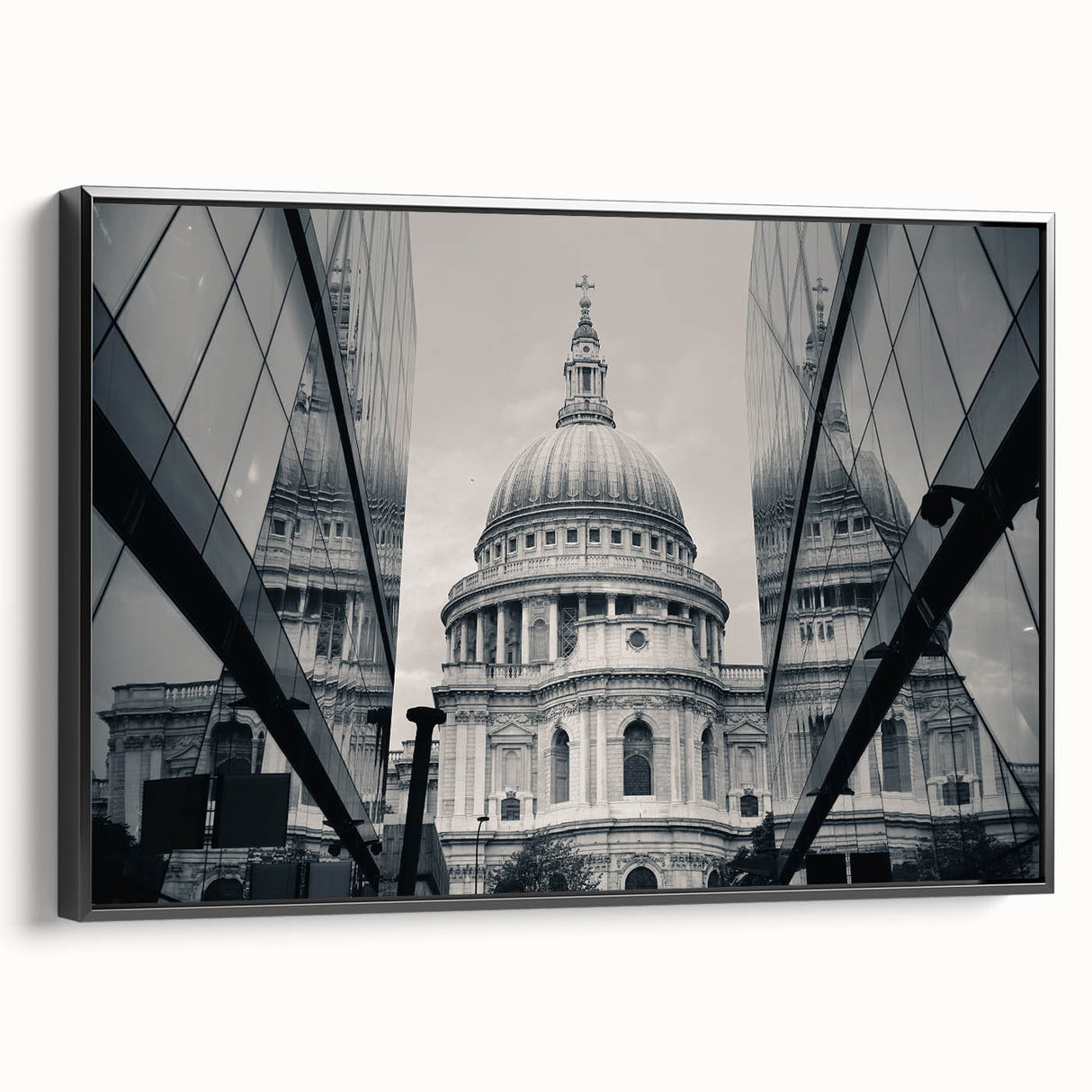 Black and white framed canvas featuring a vintage poster art of a cathedral, ideal for bedroom wall decor.