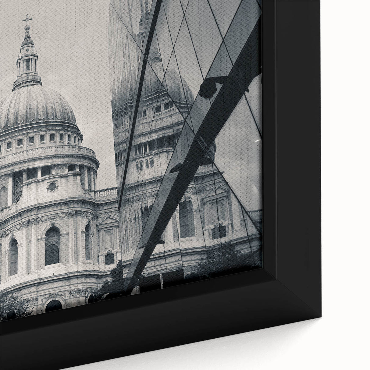 Extra large black wall art of a cathedral, featuring colorful, textured details on a framed canvas.