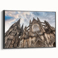 Black and white vintage poster art of a cathedral, printed on framed canvas, ideal for bedroom wall decor.