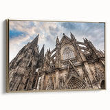 Framed canvas of a vintage cathedral landscape art painting with gold accents, suitable for enhancing a living room or study.