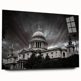Large abstract wall art of a cathedral design in muted gray tones on acrylic glass.