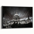 Black and white vintage poster art of a cathedral, printed on framed canvas, suitable for bedroom wall decor.