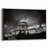 Black and white vintage poster art of a cathedral, printed on framed canvas, suitable for bedroom wall decor.
