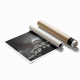 Rolled print of a cathedral with floral designs in soft pastel shades, suitable for classy bathroom wall art.