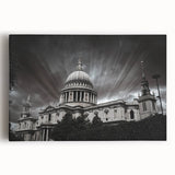 Black and white stretched canvas featuring a large cathedral design, suitable for kitchen wall art.