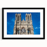 Extra large abstract art print of a colorful cathedral design with textured details on a black framed canvas.