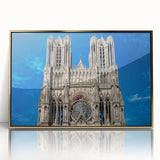 Mid-century modernist cathedral design in gold and black tones on a framed acrylic, suitable for modern art wall decor.
