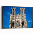 Black and white vintage poster art of a cathedral landscape on framed canvas, suitable for bedroom decor.