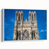 Framed canvas featuring a black and white vintage poster of a cathedral landscape, ideal for bedroom wall art.
