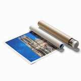 Extra large rolled print of a cathedral with intricate floral designs in muted earth tones.