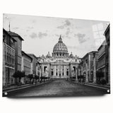 Acrylic print of a cathedral design in muted gray tones, suitable for bedroom or dining room wall art.