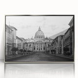 Art deco poster of a cathedral, in muted silver and gray tones, acrylic print framed, suitable for modern art wall decor.