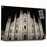 Acrylic print of a large abstract depiction of a cathedral, using muted earth tones, ideal for dining room decor.