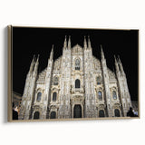 Landscape art painting of a cathedral, rendered in vibrant gold and black tones on a framed canvas.