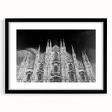 Extra large abstract art print featuring a colorful, textured depiction of a cathedral, framed in black.