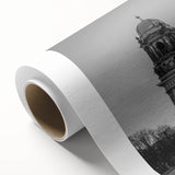 Art Deco poster of a stylized church in soft pastel shades on rolled canvas, ideal for nursery wall art.