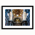 Extra large abstract art print of a textured church design in muted earth tones on a framed black canvas.