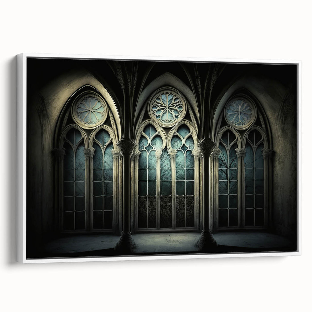 Framed canvas featuring a vintage poster art of a black and white landscape painting, ideal for bedroom wall decor.