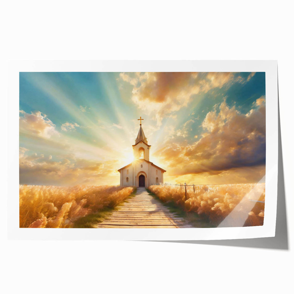Extra large rolled print depicting a floral art church design in soft pastel hues, suitable for dining room wall decor.