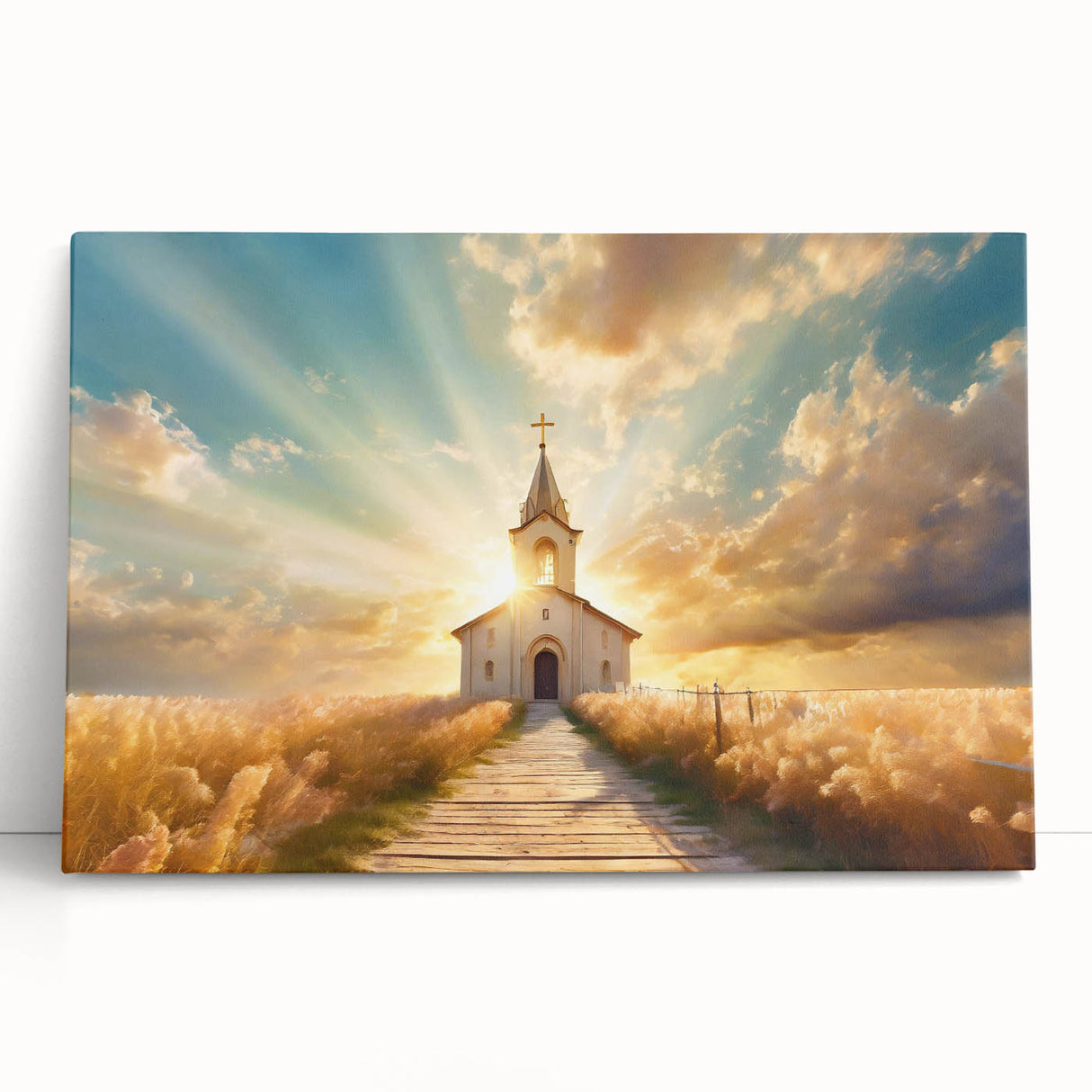 Black and white photo of a church, printed on large stretched canvas, suitable for kitchen or bedroom decor.
