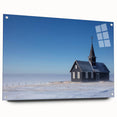 Acrylic print of a large abstract design in cool blue and gray tones, suitable for bedroom or dining room decor.