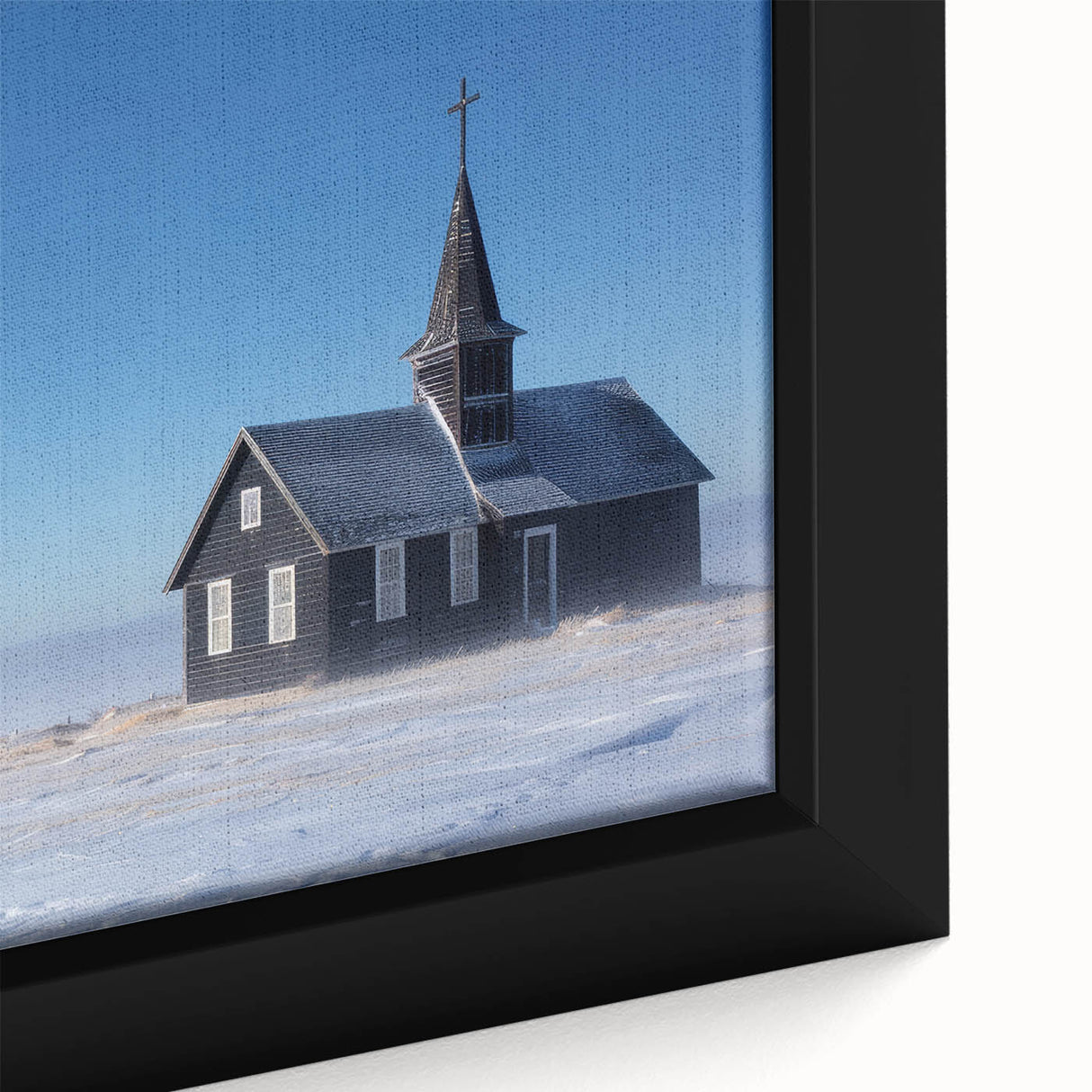 Black textured canvas featuring colorful, abstract design of a church, ideal for extra large living room wall art.