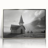 Art Deco poster featuring a stylized church design in silver and gray tones on acrylic, ideal for modern nursery wall art.