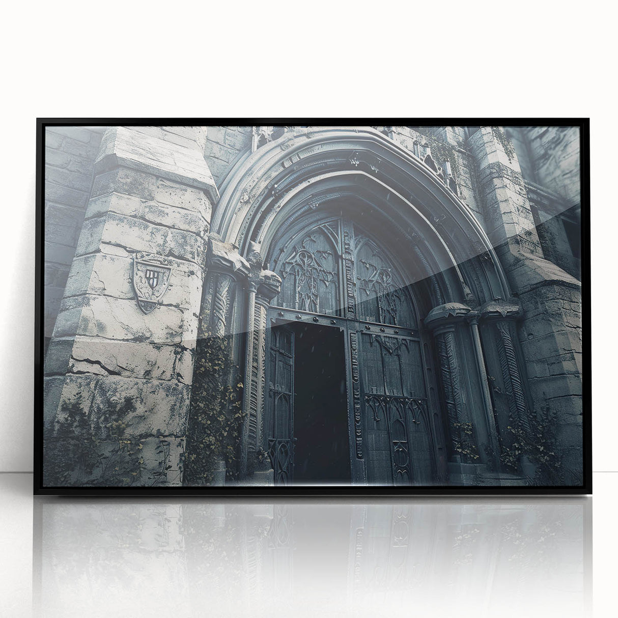 Large abstract wall art featuring geometric shapes in muted earth tones, framed in black acrylic.