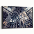 Black and white landscape art painting of a church, framed canvas, ideal for bedroom wall decor.