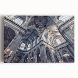 Black and white stretched canvas featuring an intricate church design, ideal for kitchen wall art.