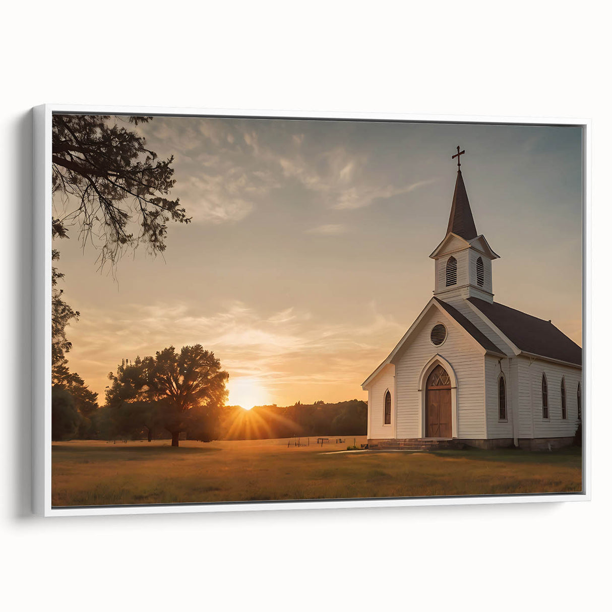 Framed canvas featuring a vintage poster of a black and white landscape painting, ideal for bedroom wall art.