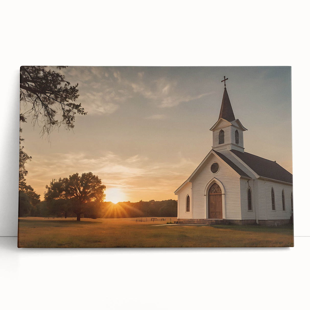Large black and white stretched canvas of a church design, ideal for kitchen wall art or bedroom ambiance.