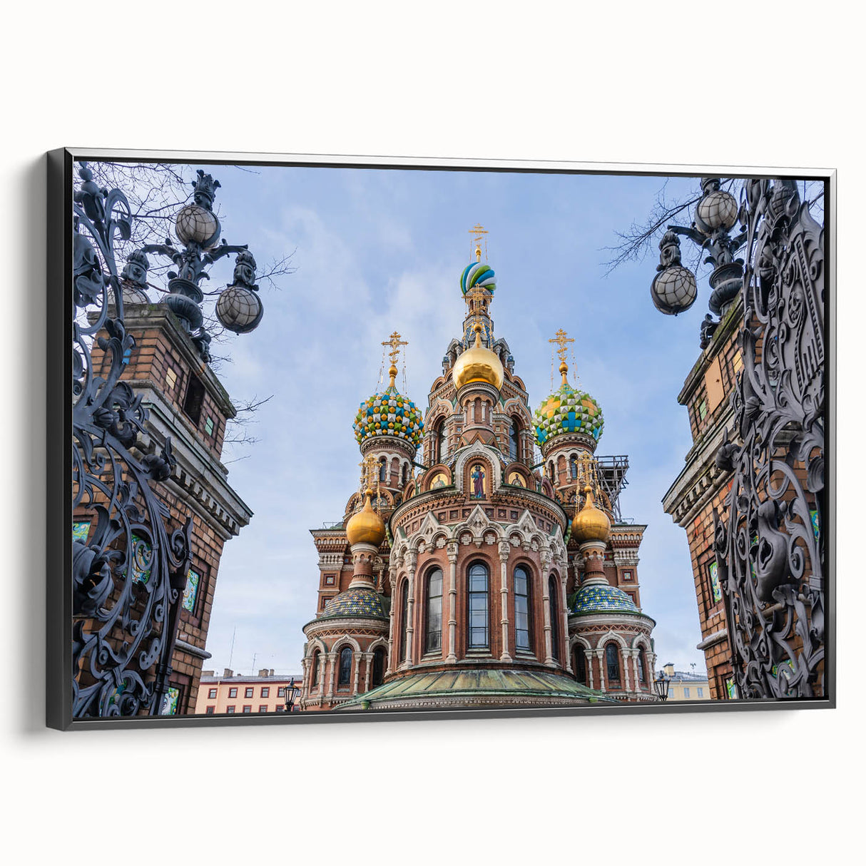 Black and white framed canvas of a vintage church landscape, ideal for bedroom wall art.