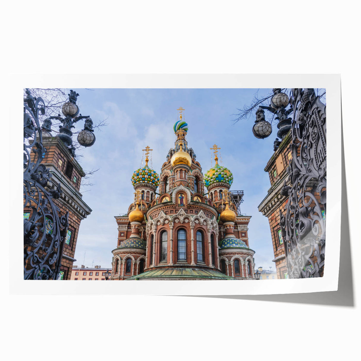 Rolled print of a floral church design in soft pastel colors, ideal for dining room wall art.