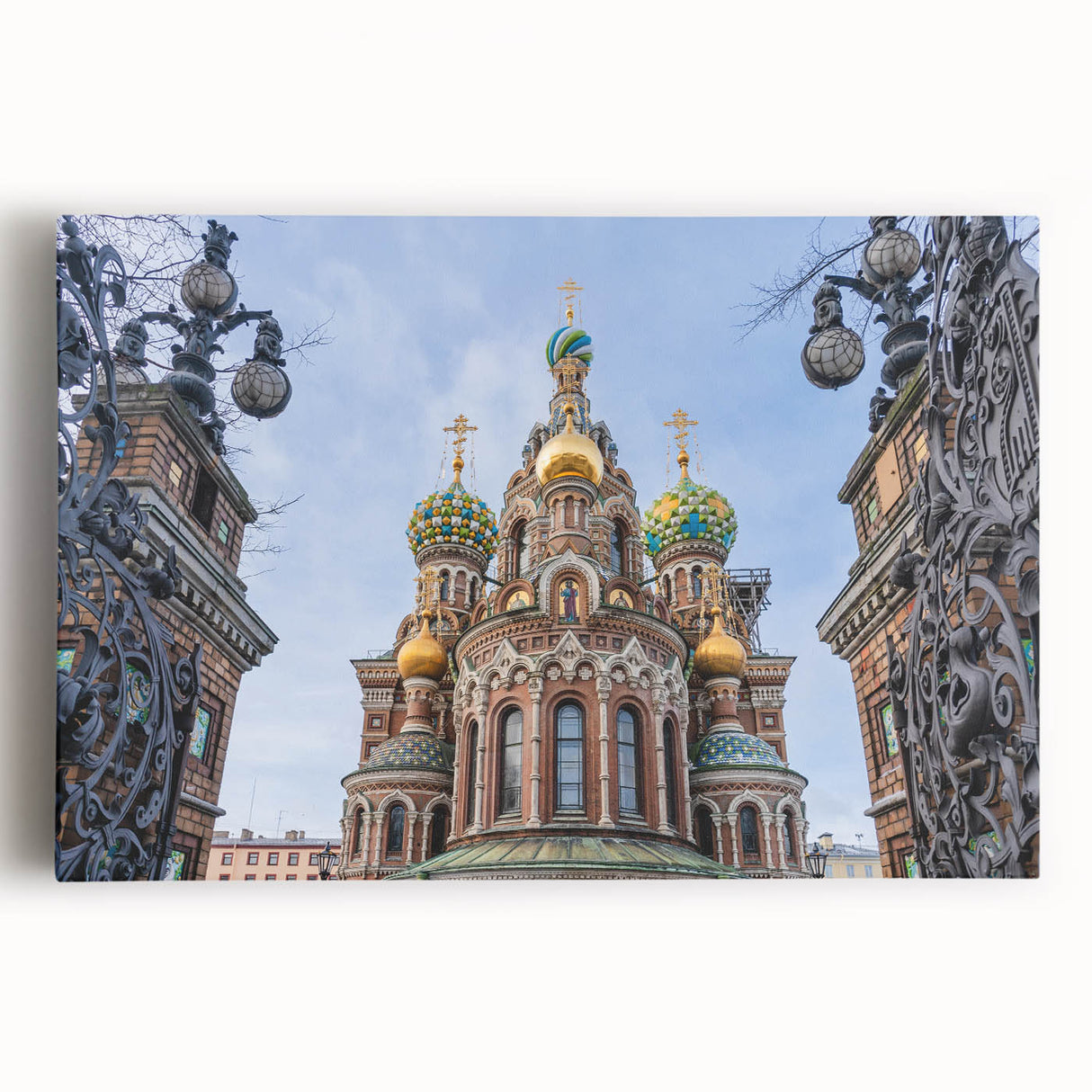 Black and white photo of a church on stretched canvas, ideal for kitchen wall art.