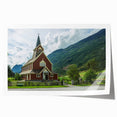 Extra large rolled print of a church design in muted earth tones, ideal for art wall dining room.
