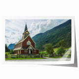 Extra large rolled print of a church design in muted earth tones, ideal for art wall dining room.