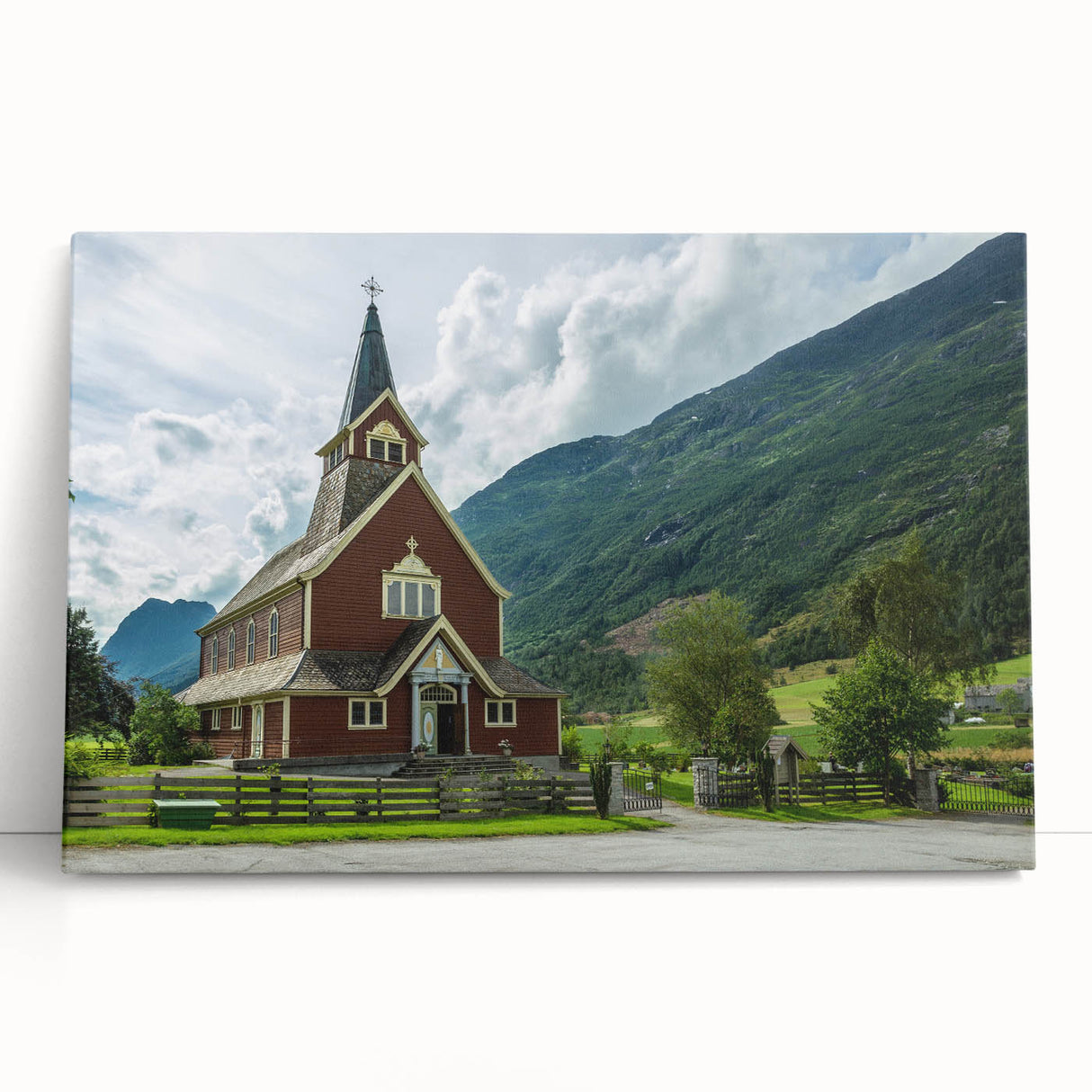 Black and white photo of a church on stretched canvas, ideal for kitchen wall art or bedroom decor.