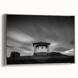 Vintage poster art of a church on extra large framed canvas, featuring black and colorful art.
