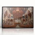Large abstract wall art featuring geometric shapes in muted earth tones, framed in black acrylic.